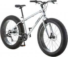 Mongoose Malus Mens Adult Fat Tire Mountain Bike, 26-Inch Wheels, Steel Frame, 7 Speed Drivetrain Bicycle, Shimano Rear Derailleur, Disc Brakes