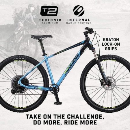 Mongoose Tyax Comp, Sport, and Expert Adult Mountain Bike, 27.5-29-Inch Wheels, Tectonic T2 Aluminum Frame, Rigid Hardtail, Hydraulic Disc Brakes, Multiple Colors