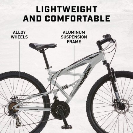 Mongoose Impasse Adult Mountain Bike, Aluminum Frame, Twist Shifters, 21- Speed Rear Deraileur, Front and Rear Disc Brakes